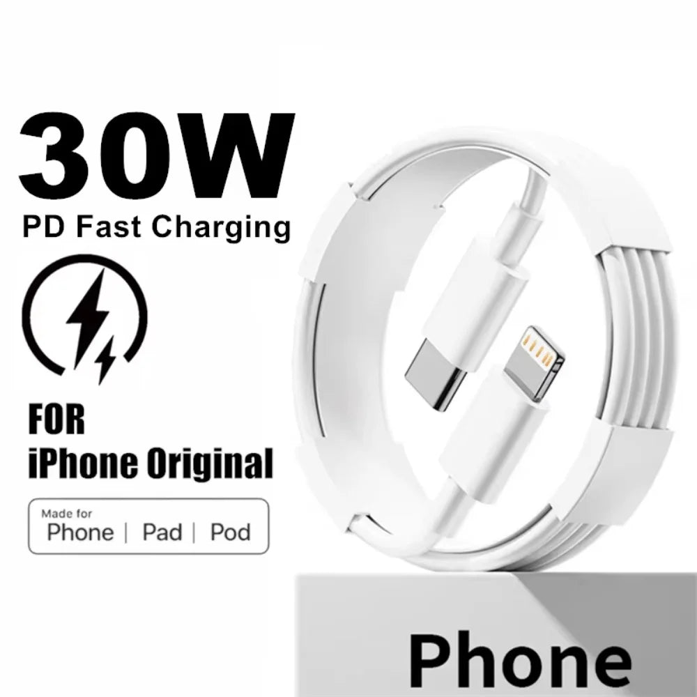 30W PD Fast Charging Cable for iPhone 14 13 12 mini 11 Pro XS Max XR X 8 7 Plus SE Cable 1m 1.5m 2m 3m